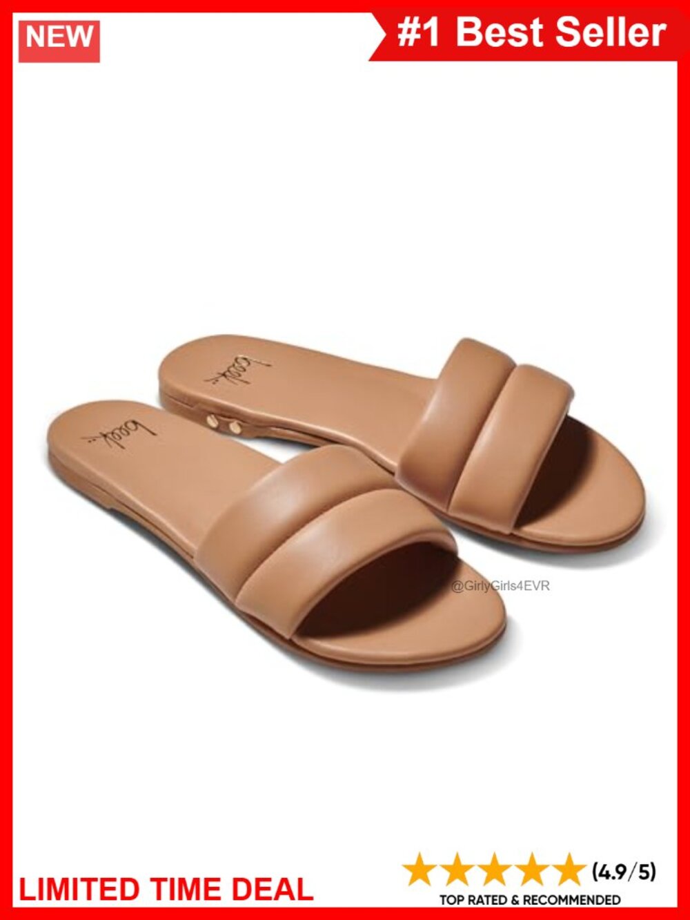 Leather Slide Sandals Slip-On Memory Foam Molded Arch Open Toe Casual
